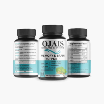 Memory and brain support capsules with ginkgo biloba, ashwagandha, vitamins, 60 count