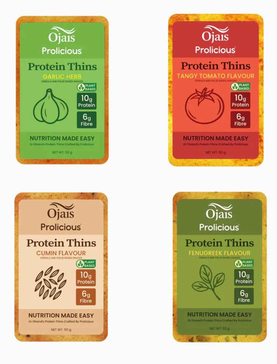 PROTEIN SAVOURY THINS - MIXED FLAVORS -6 packets ( 2 x Garlic & Herb, 2 x Tangy Tomato, 1 x Cumin seed, 1 x Fenugreek )