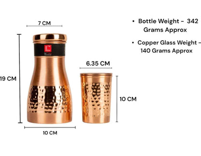 100% Pure Copper Water Bottle and Glass set