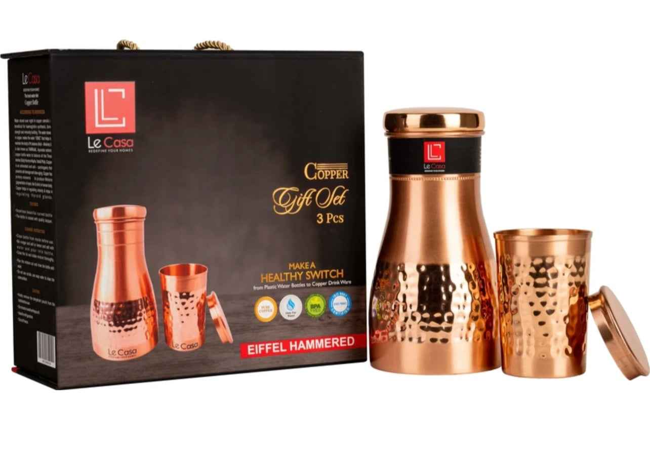 100% Pure Copper Water Bottle and Glass set