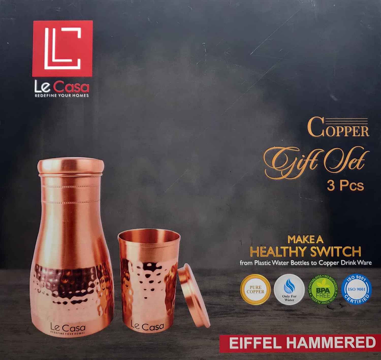 100% Pure Copper Water Bottle and Glass set