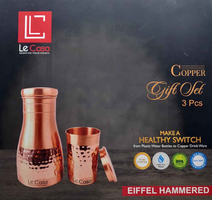 100% Pure Copper Water Bottle and Glass set
