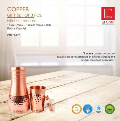100% Pure Copper Water Bottle and Glass set